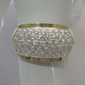 ANEL DE PRATA COM 44 ZIRCONIAS E DOIS APLIQUES DE OURO